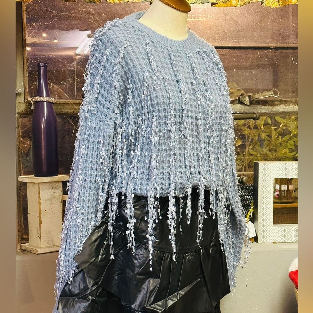 Dusty Blue Fringy & Flirty Sweater by New In